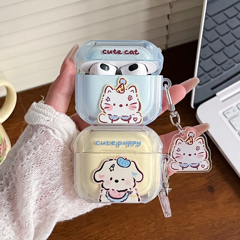 Cute Four-Cornered Puppy and Kitten Protective Case for Airpids4 1/2 Generation 3 Generation Pro2 Apple Bluetooth Earphone Case