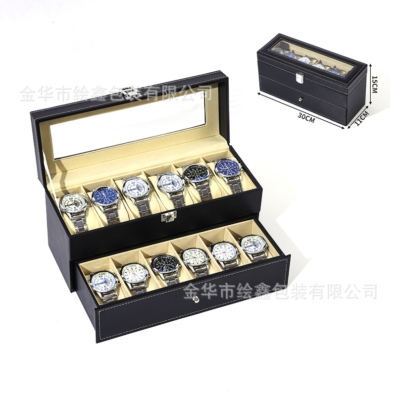 Caja de reloj Venta al por mayor Caja de accesorios de almacenamiento de relojes de alta gama Reloj de cuero spot Caja de exhibición de almacenamiento de ventana transparente