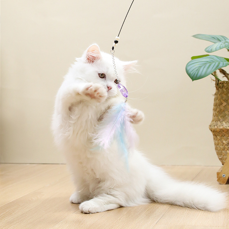 Divertido gato Ruyi palo Multifuncional cuero Taobao divertido gato Varilla pluma gato juguete blanco y negro alambre de acero divertido gato palo suministros para mascotas