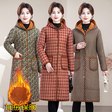 妈妈装冬季新款中老年长款加厚保暖棉服时尚加绒棉袄大码女装棉衣