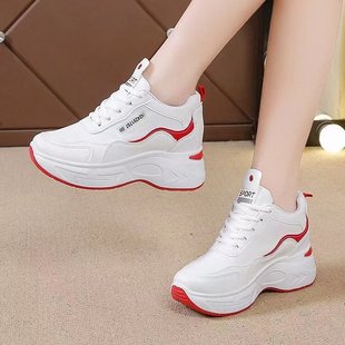 Spring inner height sneakers ladies casual leather muffin bottom daddy shoes women white shoes lace-up women's shoes wholesale
