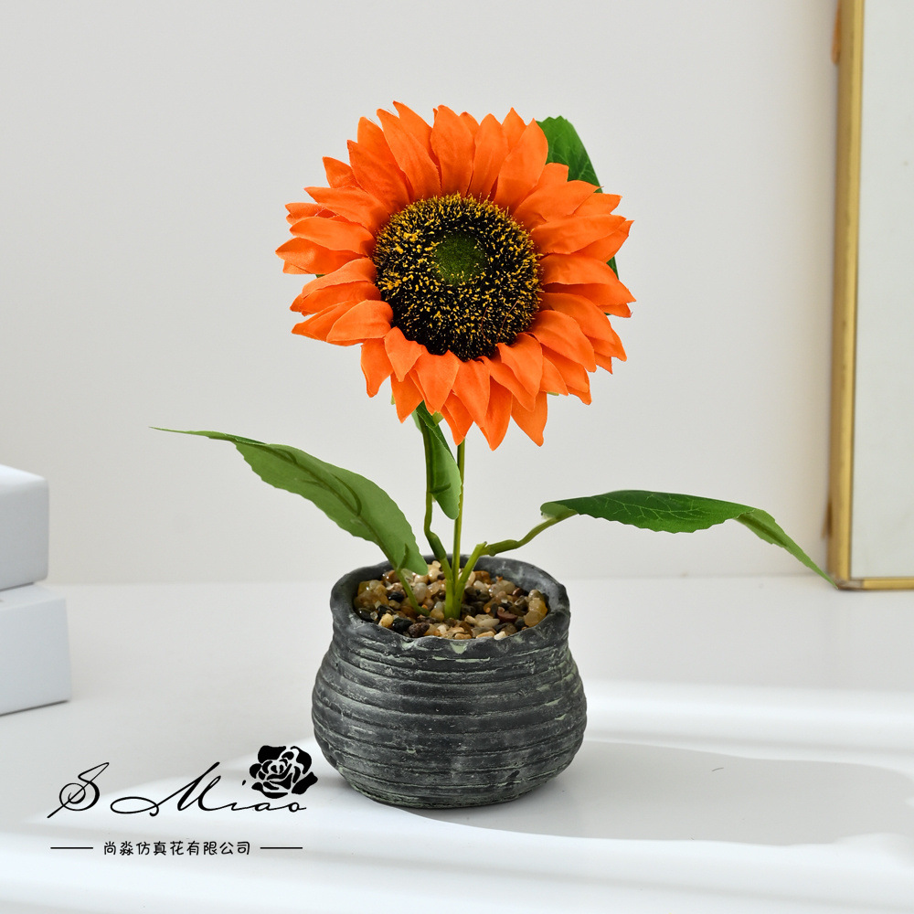 Girasoles transfronterizos pequeños bonsai imitación maceta flores falsas props de fotografía flores artificiales bodas decoración del hogar image 3
