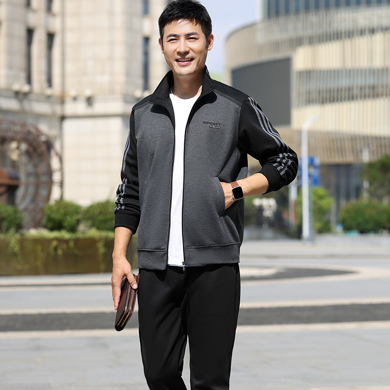 Middle-aged and elderly sports suit spring and autumn middle-aged clothes father clothes leisure sports men's two-piece outdoor morning exercise