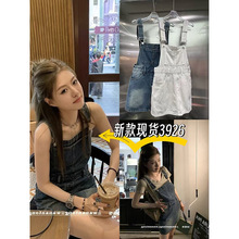 复古美式牛仔背带短裙女夏季新款a字显瘦连衣裙辣妹减龄半身裙子