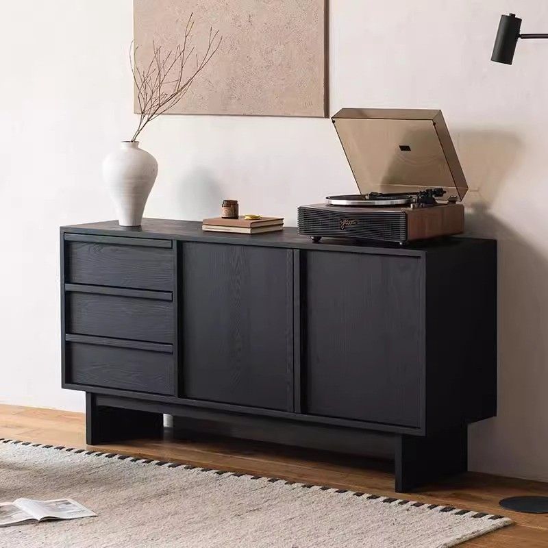 Retro Black Sideboard Living Room Wall Storage Cabinet Wabi-Sabi Style Small Apartment Minimalist Storage Side Cabinet