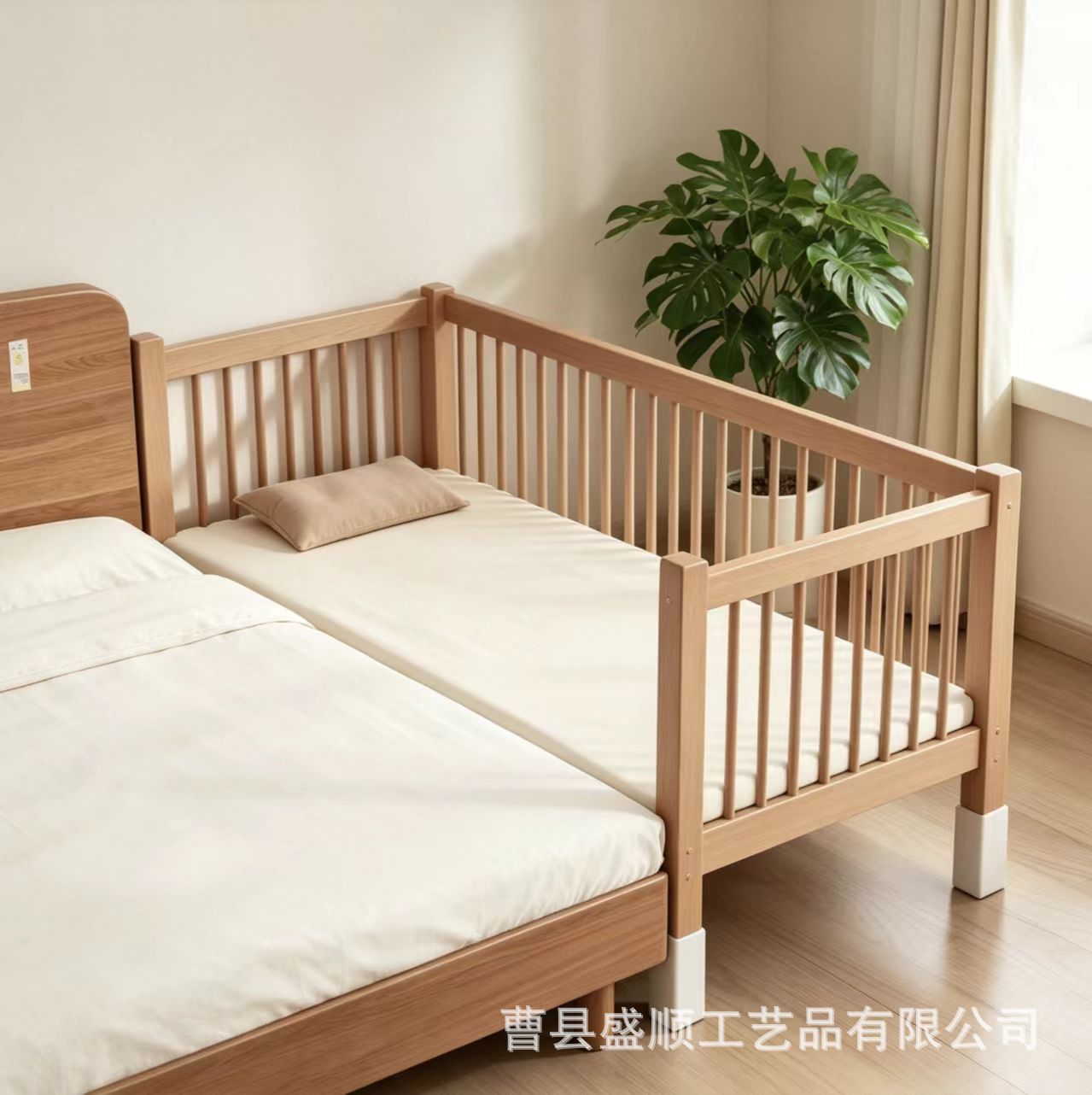 Solid wood spliced bed, extended bedside bed, various materials, children's bed, adjustable height, baby crib, can be spliced with a large bed