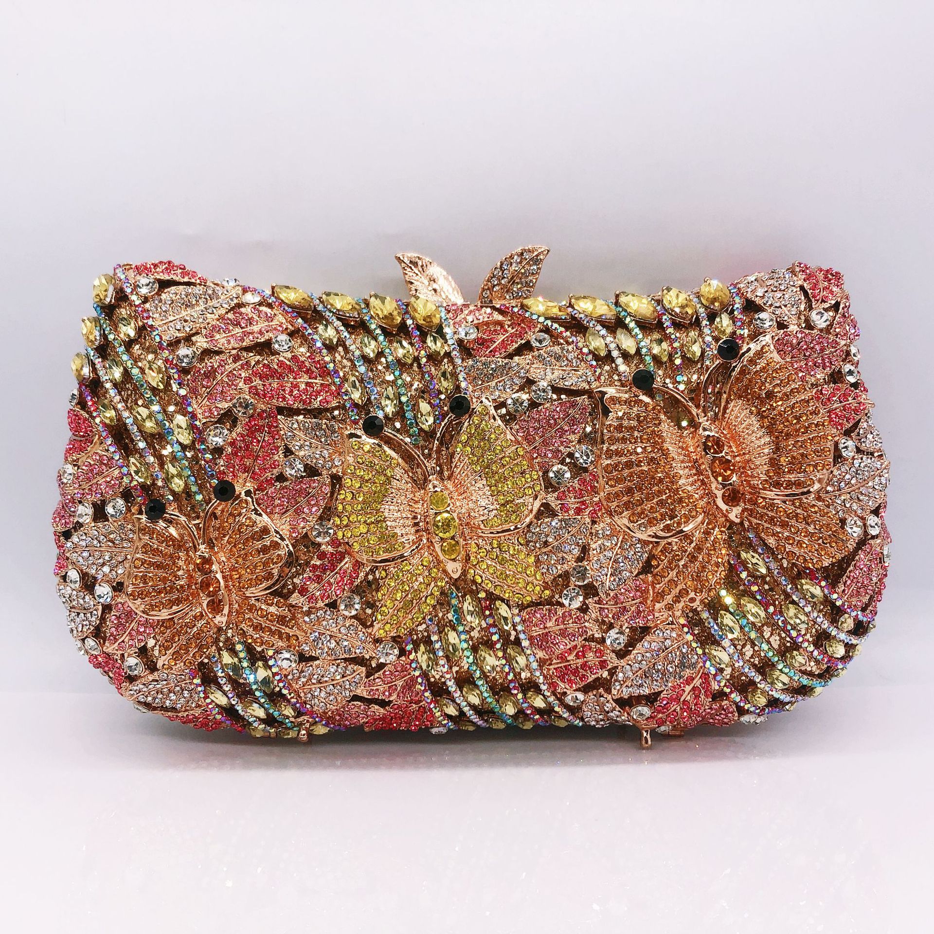 Clutch transfronterizo hueco metal mariposa amor flor diamantes bolsa de banquete de diamantes bolsas de mano de mujer nueva