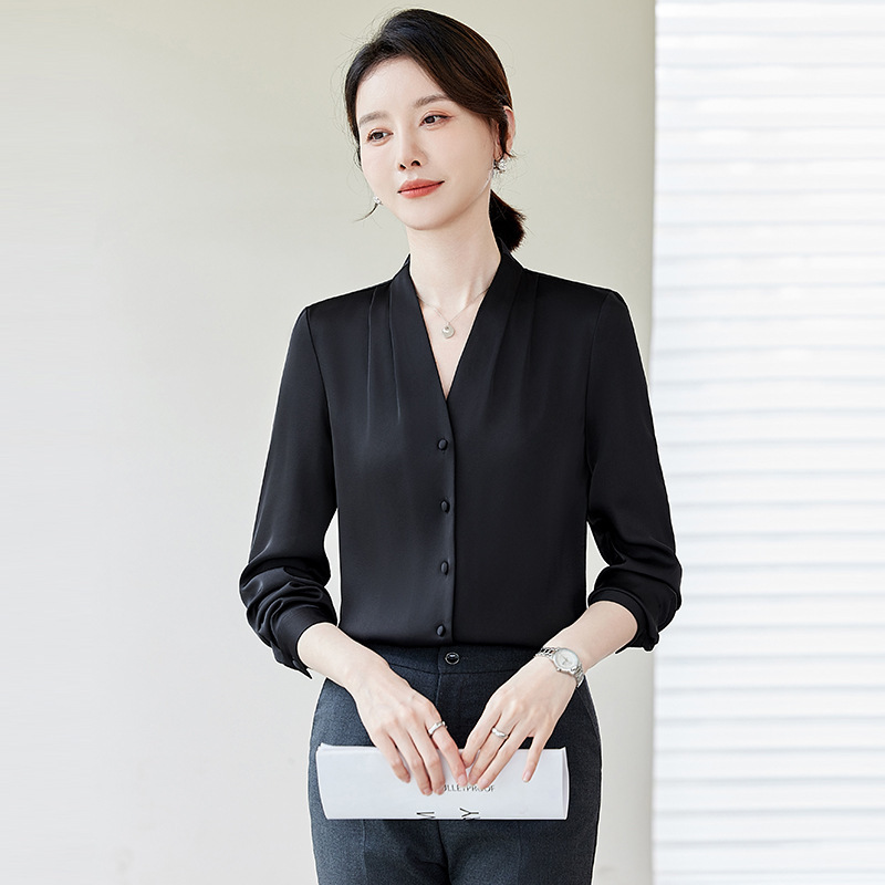 Professional V-Neck Shirt Women's Quality 2024 Spring and Autumn Suit Inner Base Top Chiffon White Shirt Dress Professional V-Neck Shirt Women's Quality 2024 Spring and Autumn Suit Inner Base Top Chiffon White Shirt Dress