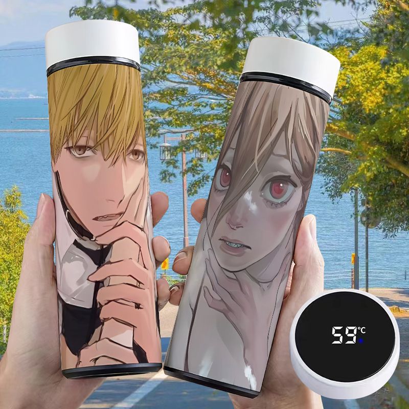 电锯人帕瓦电次智能保温杯大容量不锈钢便携高颜值测温度显示水杯