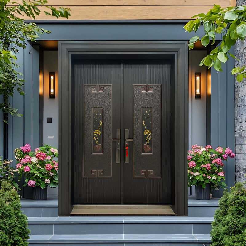 New Chinese-Style Villa Entrance Door, Cast Aluminum Door, Armored Door, Community Self-Built House Courtyard Door, Two-Millimeter Aluminum Plate Molded and Finely Carved