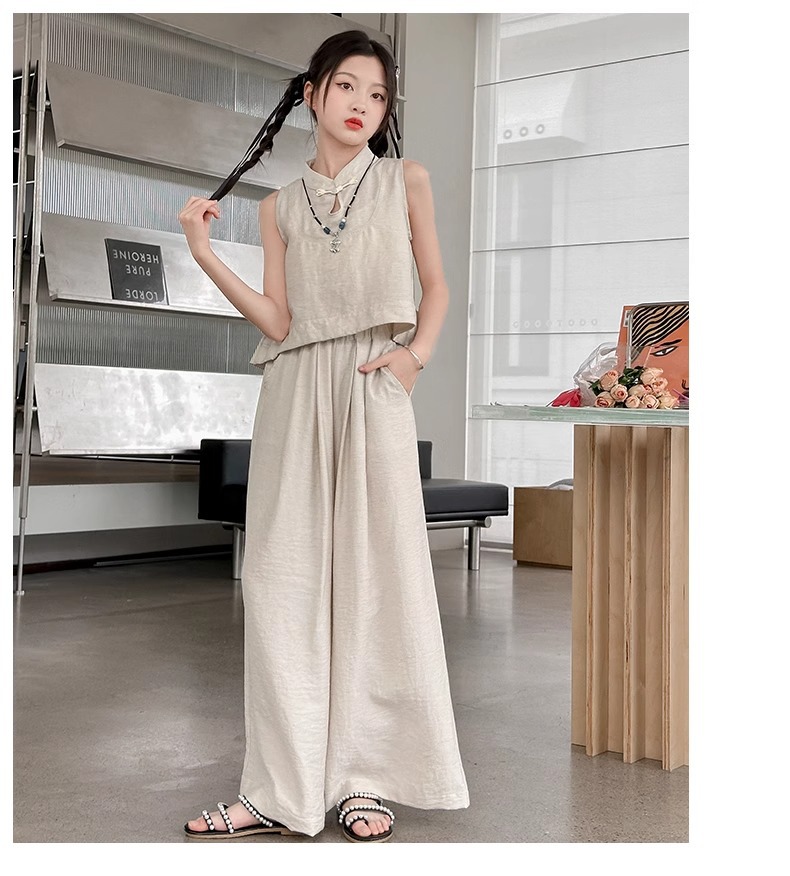 Mädchen Sommer Set Im Chinesischen Stil Weste Und Weite Hose_voghion.com