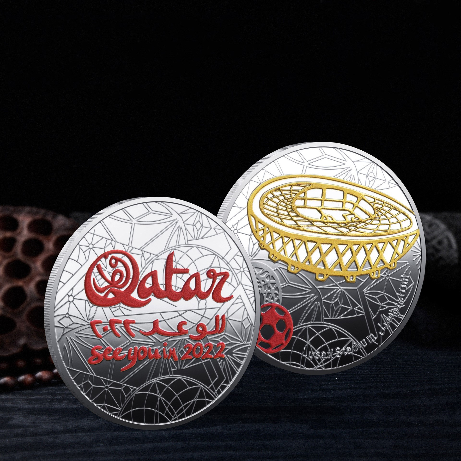 2022 Dubai Qatar Copa Mundial de Fútbol medallas conmemorativas chapadas en oro jugar monedas monedas conmemorativas creativas