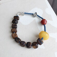 原创DIY女款随形沉香手链 搭配蜜蜡 南红925银手工编织手链简约