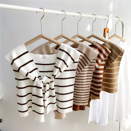 New knitted striped outer shawl for women autumn and winter false collar decorative waistcoat air-conditioned room shoulder fashion scarf
