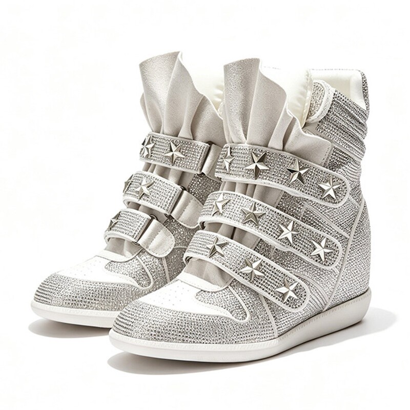 Overseas Hot-Selling Detw "Wild Leopard Shadow" Retro Leopard Print Leather Studded High-Top Thick-Soled Height-Increasing Wedge Shoes