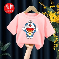 男女童短袖T恤夏季2024新款叮噹貓卡通印花中大童休閒運動上衣潮