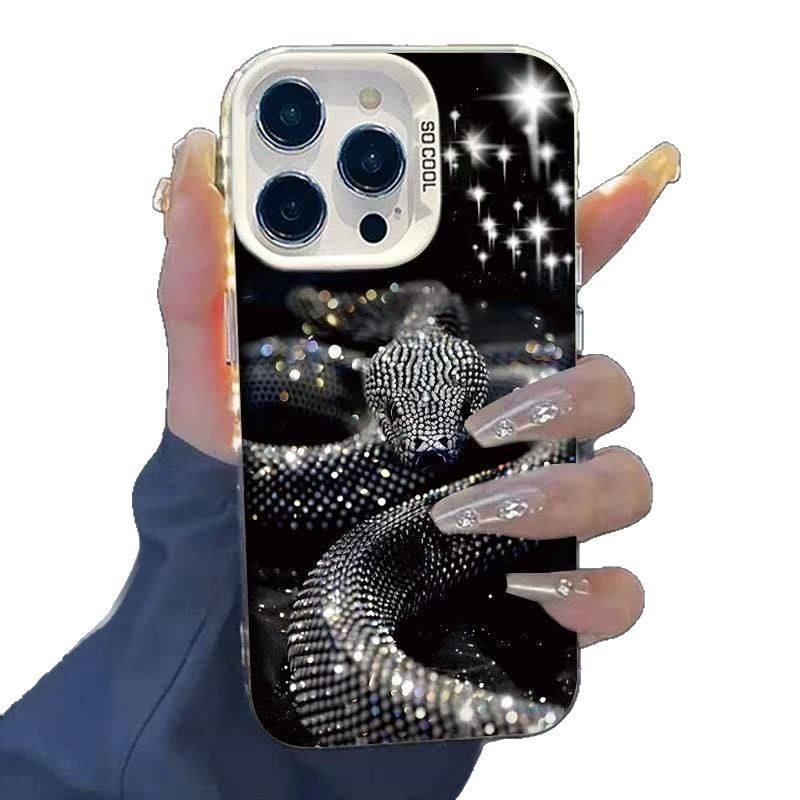 Nueva serpiente negra brillante para iPhone 16 funda para teléfono móvil Apple 15promax/14 Europa y América 13pro12 transfronterizo