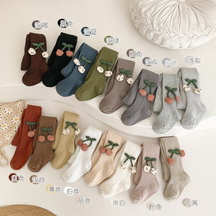 Children's Pantyhose 2023 Autumn New Arrival Bow Solid Color Double Needle Korean Style Girls' Baby Bottoming Pants