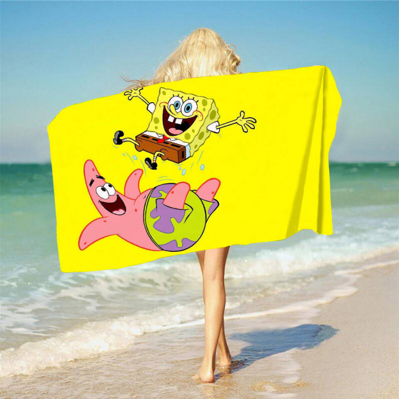 Foreign Trade Cartoon Spongebob Squarepants Beach Towel Large Size Absorbent Bath Towel Towel Hydrophilic Quick-Drying