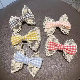 Noru Sweet Plaid Accessories Lace Girl Bow Accessories Student Cute High-value DIY Handmade
