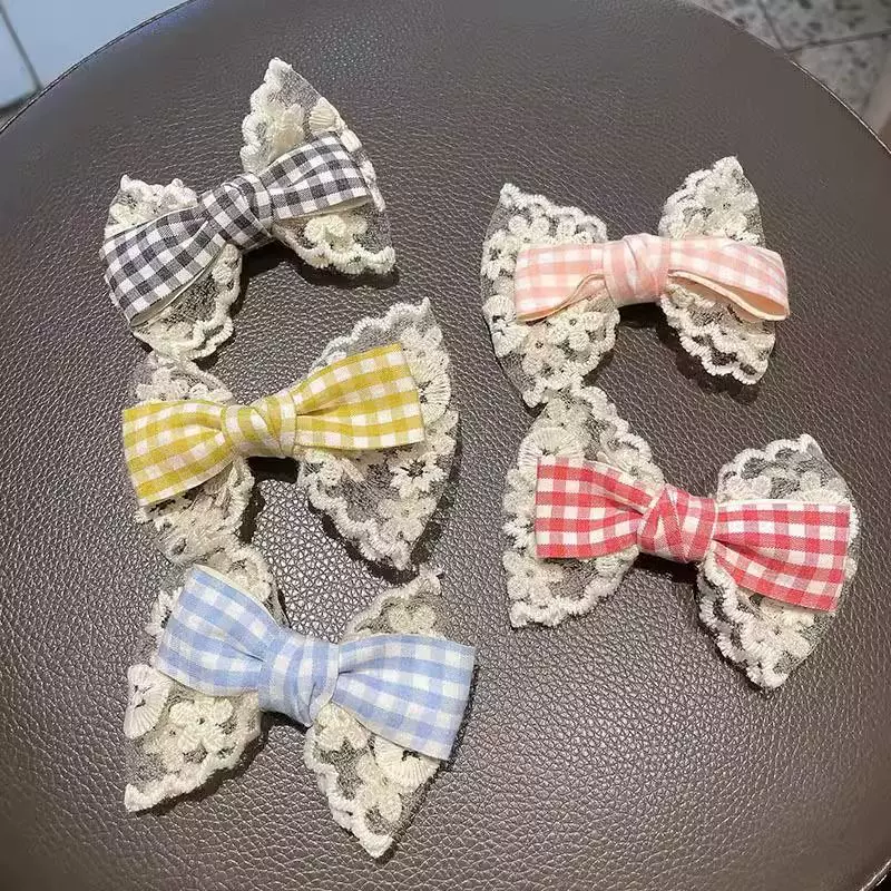 诺如甜美格子配饰花边蕾丝少女蝴蝶结配件学生可爱高颜值diy手工