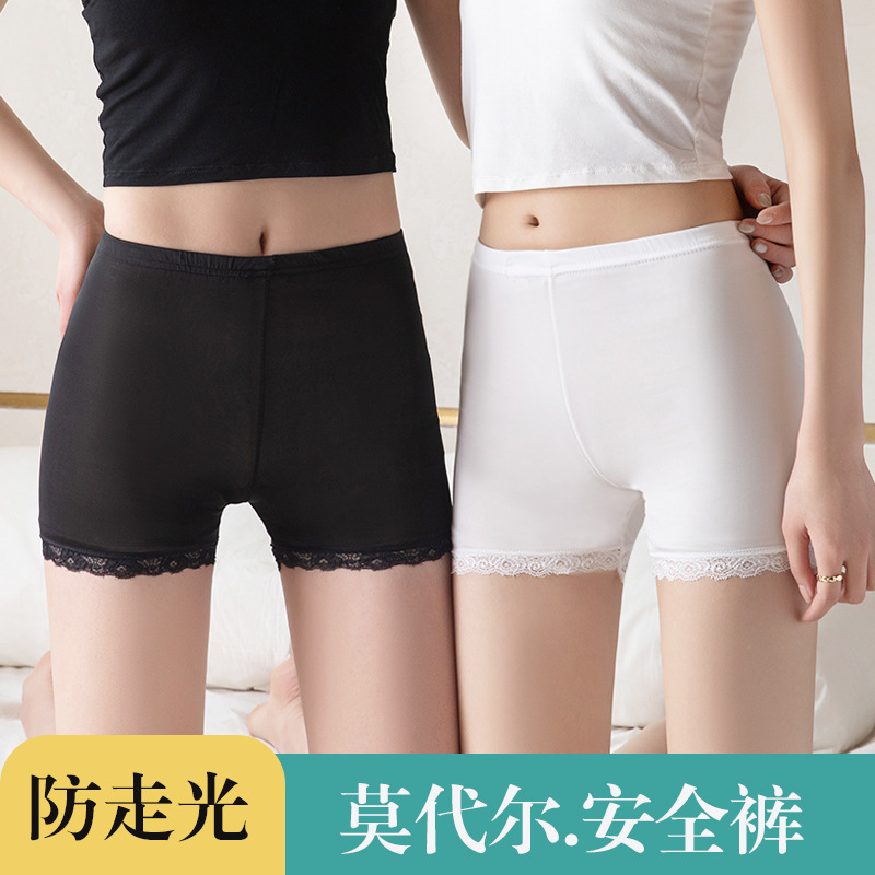 Summer ice silk safety pants women's modal leggings anti-light lace three-point shorts not curling batch