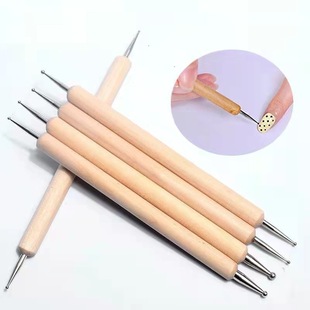 Manufacturer Wholesale Manicure Pen Spiral Rod Wooden Rod Dot Needle 5-Pack Manicure Pen Double-Head Dot Drill Pen Pressure Pen