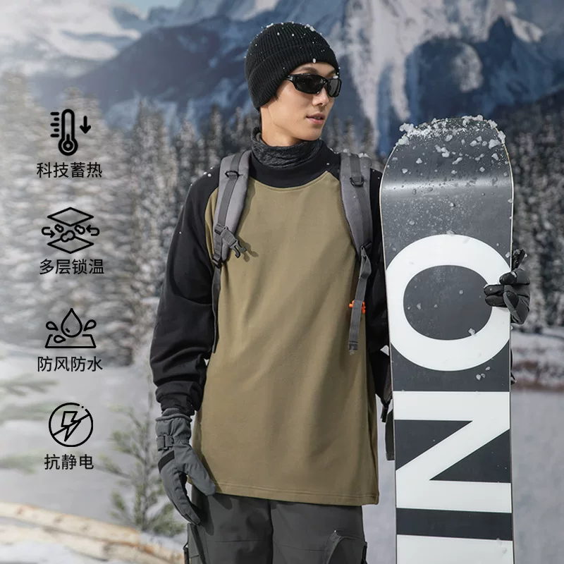 Travel demi-season velvet long-sleeve, men's body-friendly T-shirt, round collar