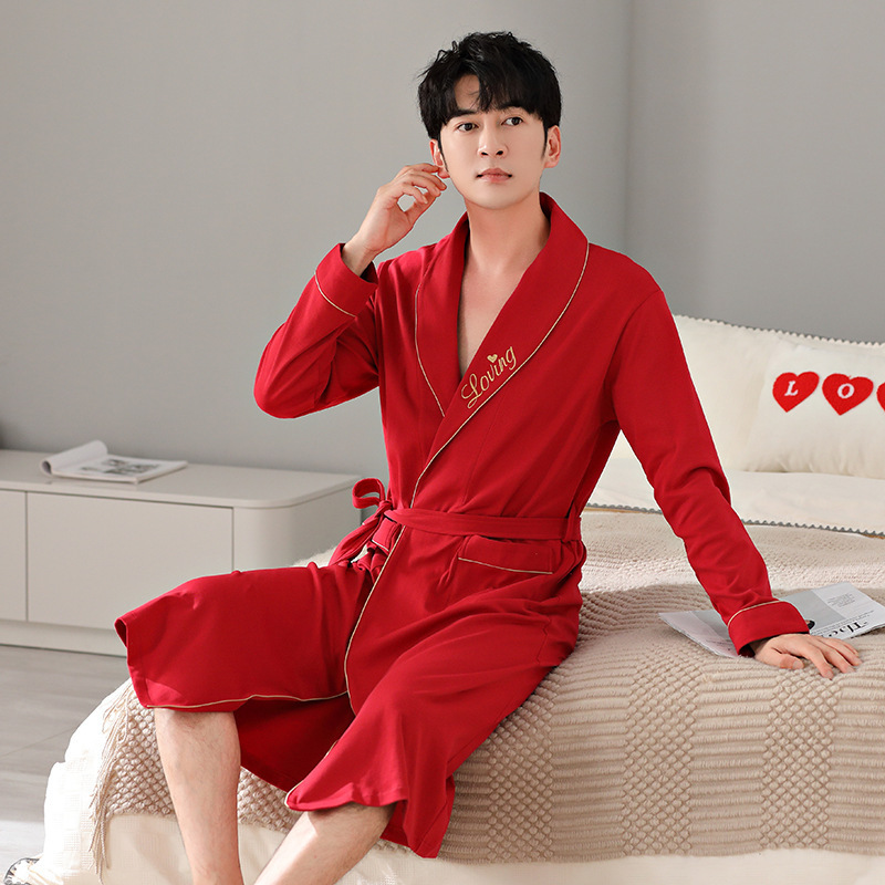 Cotton nightgown men's autumn and winter long sleeve thin loose homewear pajamas plus size casual men's long bathrobe