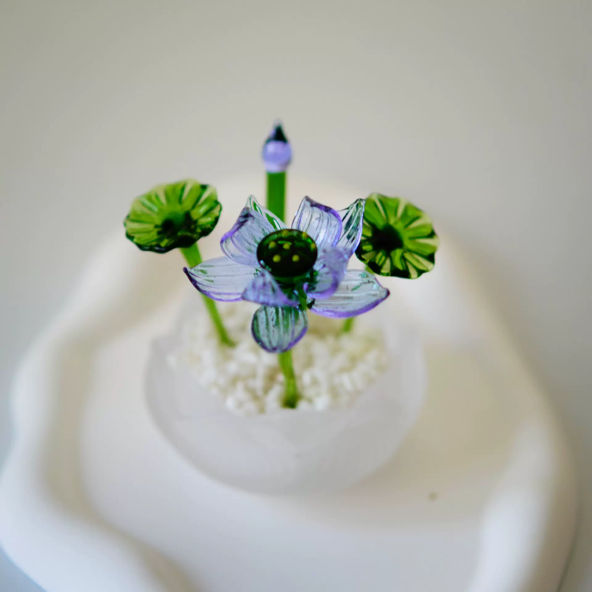 淄博琉璃仙人掌多肉荷花仿真盆栽车载办工艺品摆件（不含盆栽）