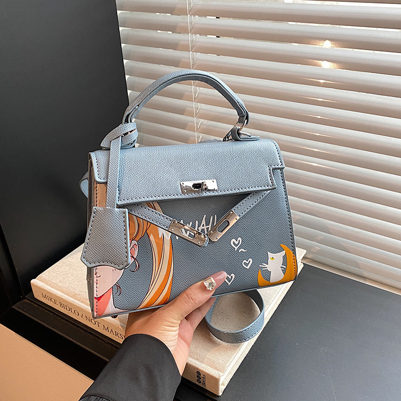 Kelly Bag Beauty Girl Nuevo bolso de dibujos animados pintado de nicho transfronterizo Bolso de boda nupcial Bolso de mujer diagonal de un solo hombro