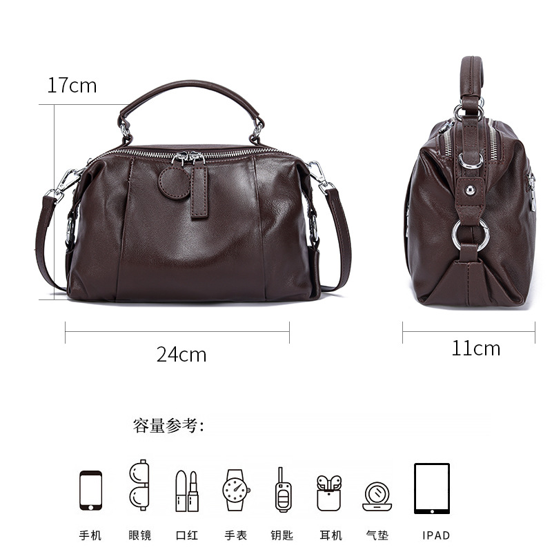 Elegant High-End Boston Handbag 2026 New Arrival Retro Luxury Cowhide Women's Bag Versatile Shoulder Bag For Commuting - Thumbnail 4