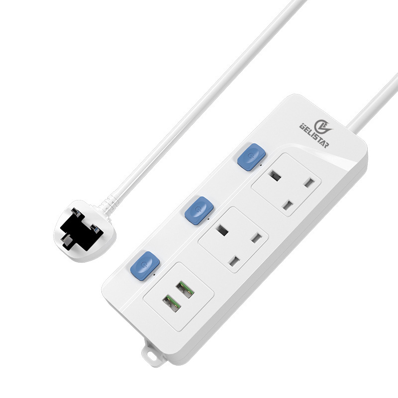 外贸插座厂家批发英规高品质三位分控有线带USB开关多位孔插排