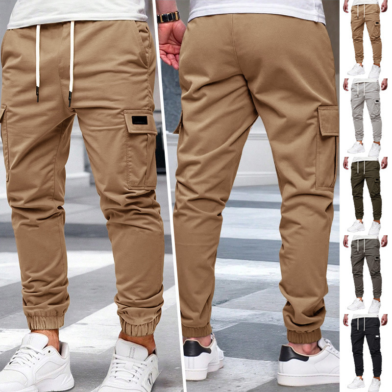 25 Cross-Border Men's Solid Color Carhartt Cargo Pants Amazon Drawstring Elastic Jogger Casual Long Pants Fitness Sweatpants