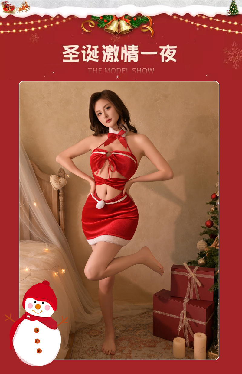 Christmas Uniform Costume Set with Plush Red Sling Skirt and Panties — detail image 1