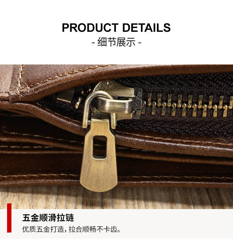 Ví nam da bò thật Malute RFID đa chức năng nhiều ngăn, ví cầm tay cao cấp — Màu đen, Màu đen vân phẳng, Màu cà phê chi tiết 25