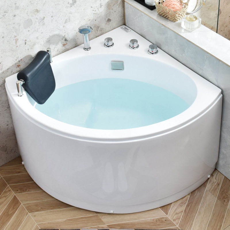 Small Bathtub for Adults, Suitable for Small Apartments, Triangular Bathtub, Fan-Shaped Bathtub, Acrylic Massage Bathtub, Thermostatic Whirlpool Bathtub