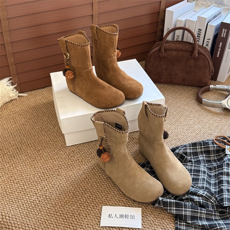软皮版~2025秋冬新款女内增高马丁靴侧拉链水钻短靴百搭休闲女靴|undefined