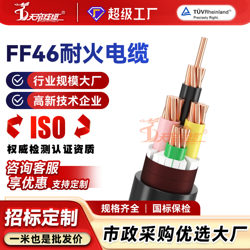 Processing and Customization of Fluoroplastic Fire-Resistant Copper Core Cables Ff46-3*50+1*25, Complete Range of Models, National Standard Inspection Included