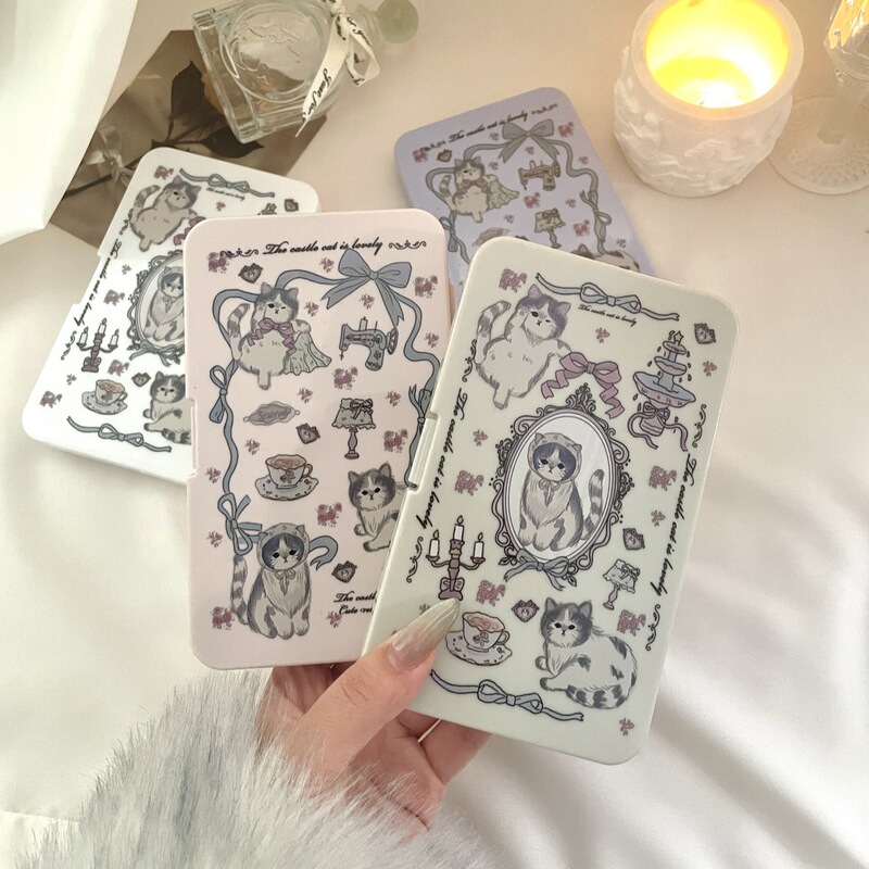 With mirror high color value hand-painted cat contact lens box companion care box beauty pupil box as972 six-pack