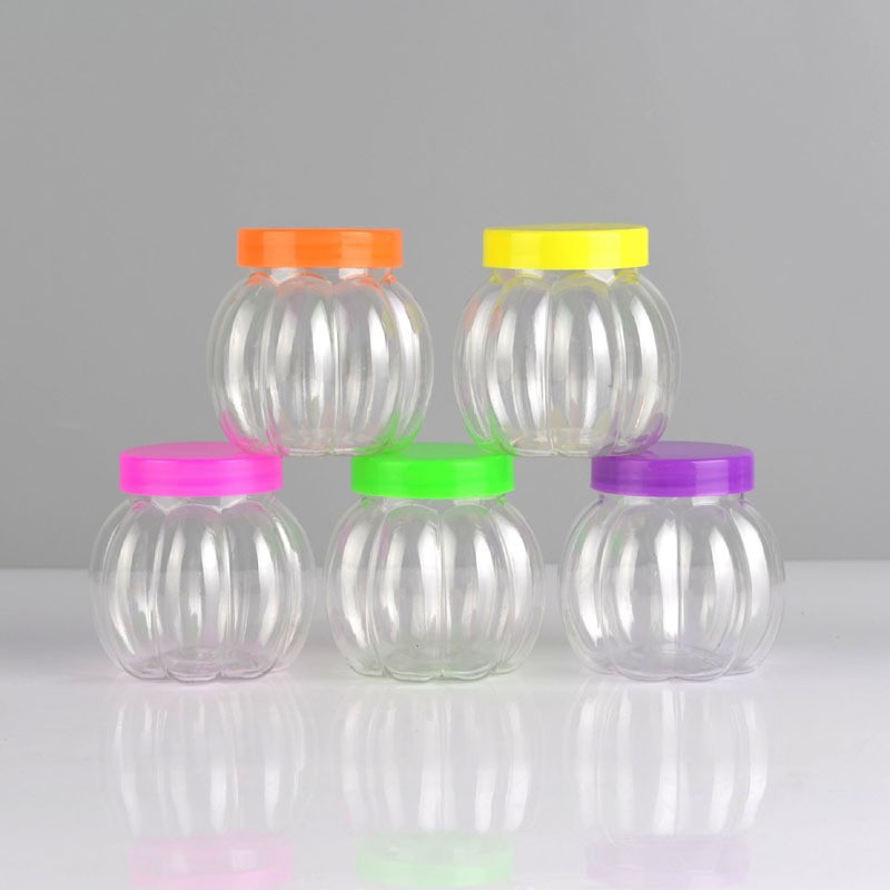 现货批发55口pet卡通塑料糖果罐 水晶泥史莱姆起泡胶瓶 彩泥罐