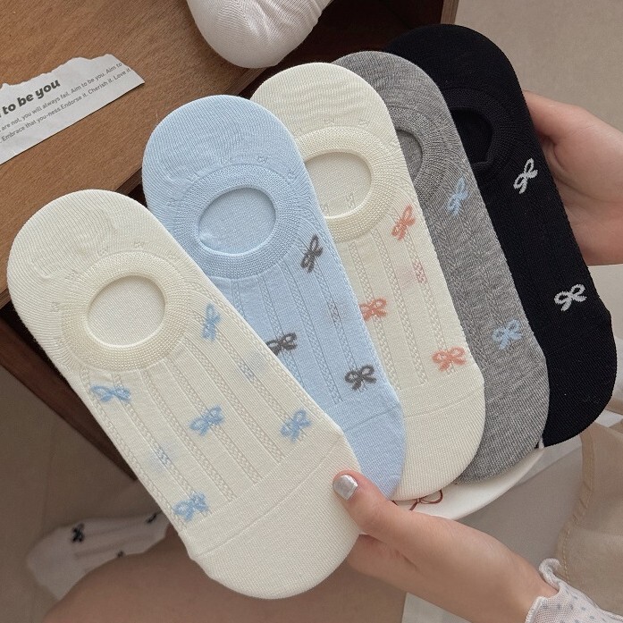 Spring and summer mesh bow invisible socks silicone do not fall with thin cotton socks summer Dongdaemun boat socks boneless