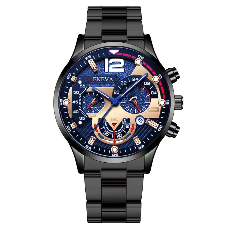 Reloj de cuarzo con calendario de banda de acero para hombre transfronterizo, reloj de cuarzo con puntero luminoso deportivo, reloj para hombre