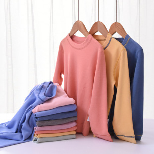 Double-Sided Velvet Children's Thermal Underwear Fleece-Lined Thickened Heating Top for Boys and Girls Autumn and Winter Base Autumn Clothes for Middle and Big Children