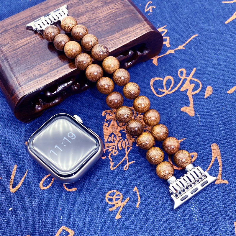 For Apple Watch Iwatch Sandalwood Beaded Strap Elastic Beads Bracelet Play Bracelet Watch Strap