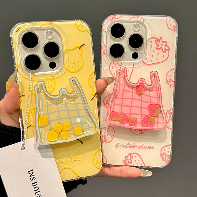 Line Strawberry Pear Suitable for Apple 16Promax Mobile Phone Case 15 Niche New Style 14 Internet Celebrity 13 Stylish 17