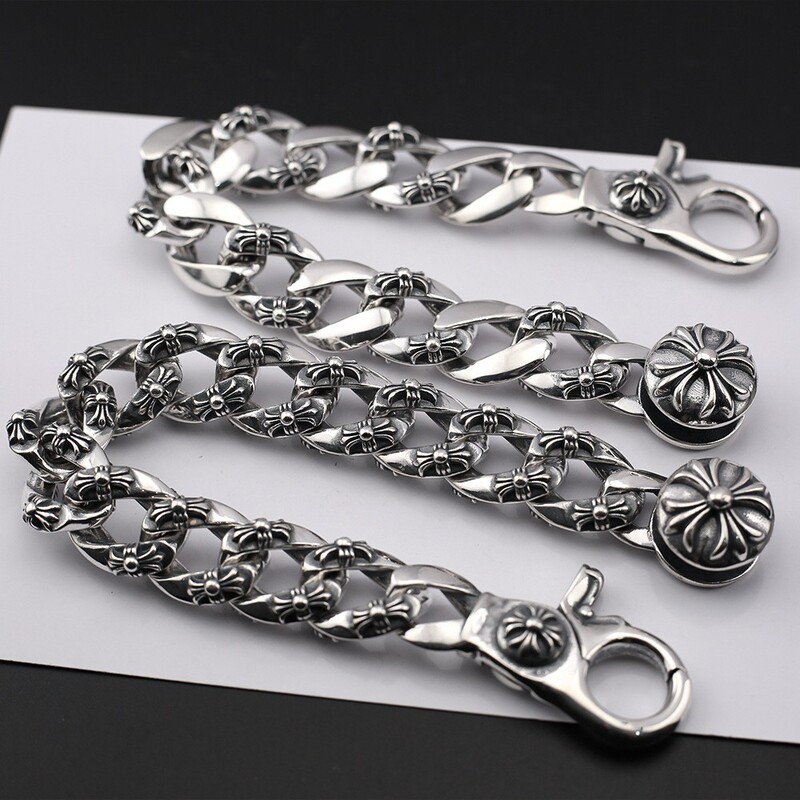 Ch Crowe made old lobster buckle head cross chain body heavy industry bracelet retro style design punk men's and women's bracelet