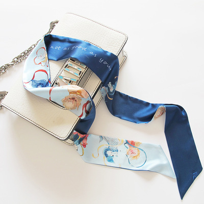 新款古风仿真丝发带编发批发印花长条丝巾女士发饰丝巾头巾现货款|ru