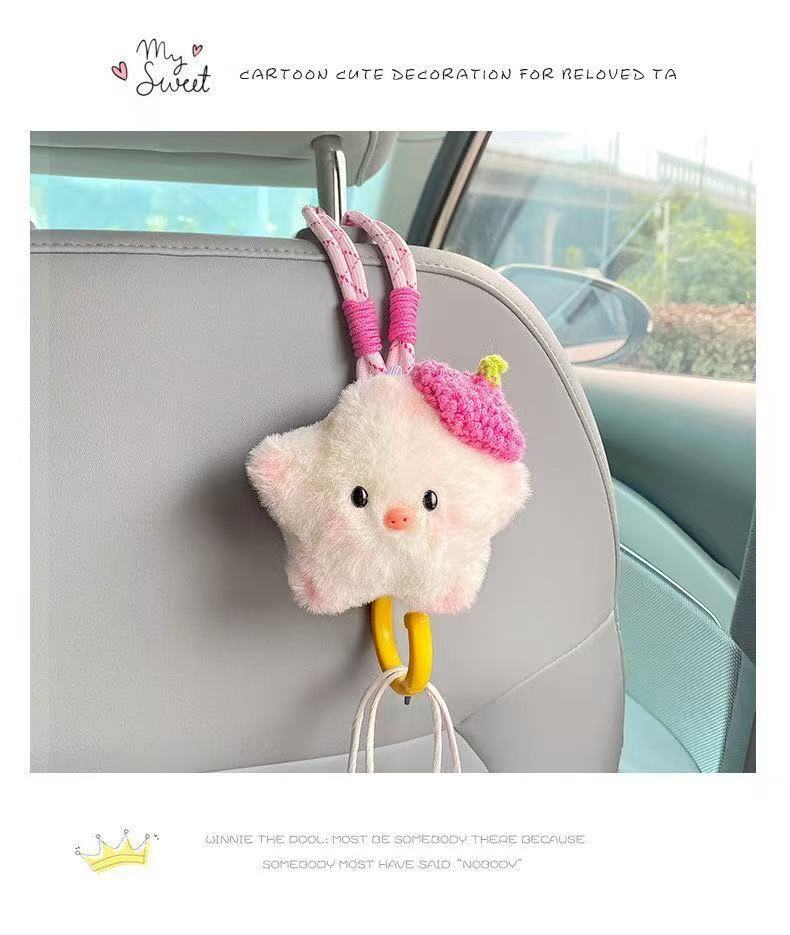 Car-Mounted Hook, Hidden Seat Back Hook for Vehicles, Multifunctional Storage for Front and Rear Seats, Cute Star Pig Car Hanging Ornament