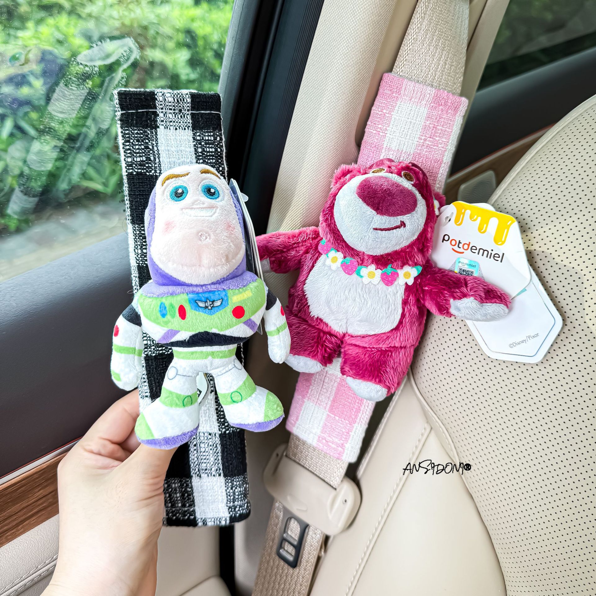 Authentic Buzz Lightyear Woody car seatbelt shoulder pad plush toy car interior decoration new car gift